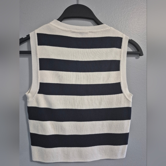 Zara Striped Blue and Cream summer euro boho beach sweater Tank Knit Top medium - Picture 3 of 8